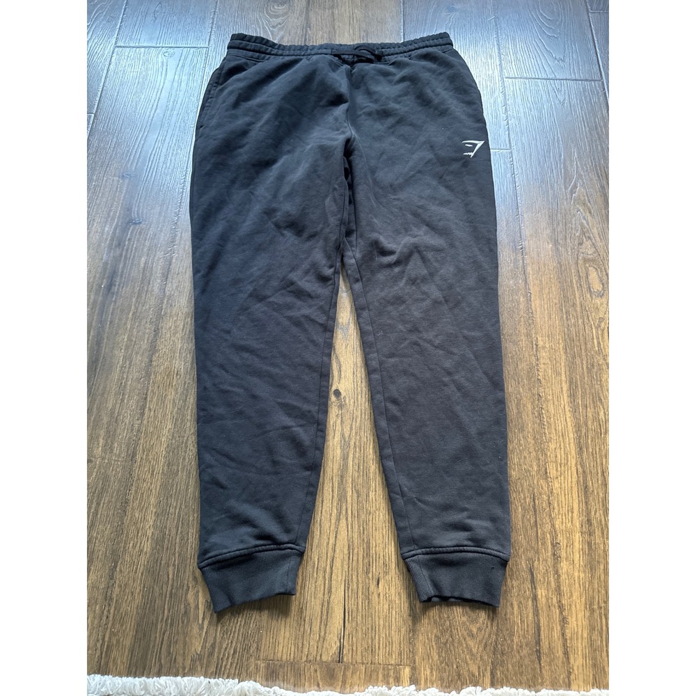 Gymshark Crest Joggers Mens Large Black Fleece Tapered Sweatpants Gym Training